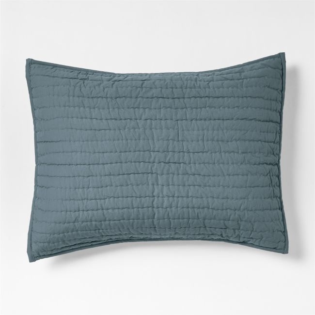 Cozy Cloud Slate Blue Washed Organic Cotton Kids Quilted Pillow Sham - Image 0