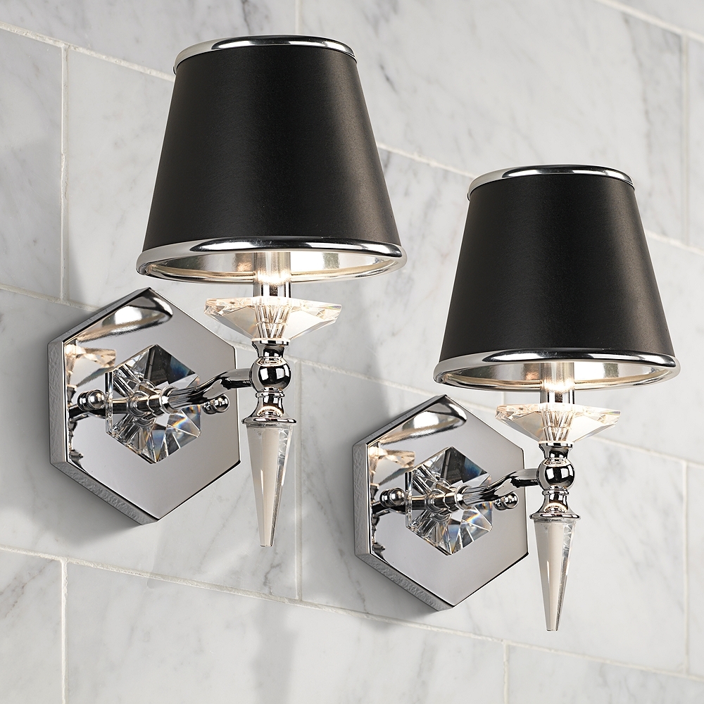 Manhattan 13" High Black and Chrome Crystal Wall Sconce Set of 2 - Image 0