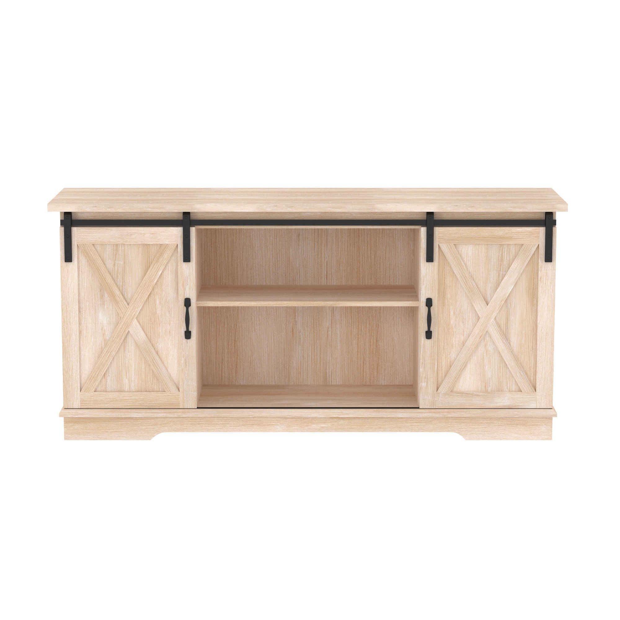 58" Sliding Barn Door Modern Farmhouse Wood TV Stand - White Oak - Image 1