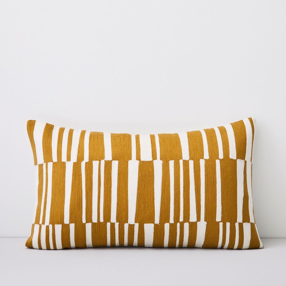 Crewel Linear Pillow Cover, Dark Horseradish, 12"x21" - Image 0
