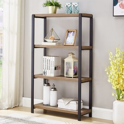 4-Tier Bookshelf, Industrial Etagere Bookcase For Home Office, Rustic Wood And Metal Book Shelves, Oak - Image 0
