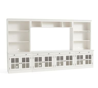 Livingston 7-Piece Entertainment Center with Glass Cabinets, Montauk White, 140" - Image 0