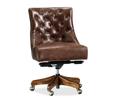 Hayes Tufted Leather Swivel Desk Chair, Gray Wash Base, Churchfield Chocolate - Image 5
