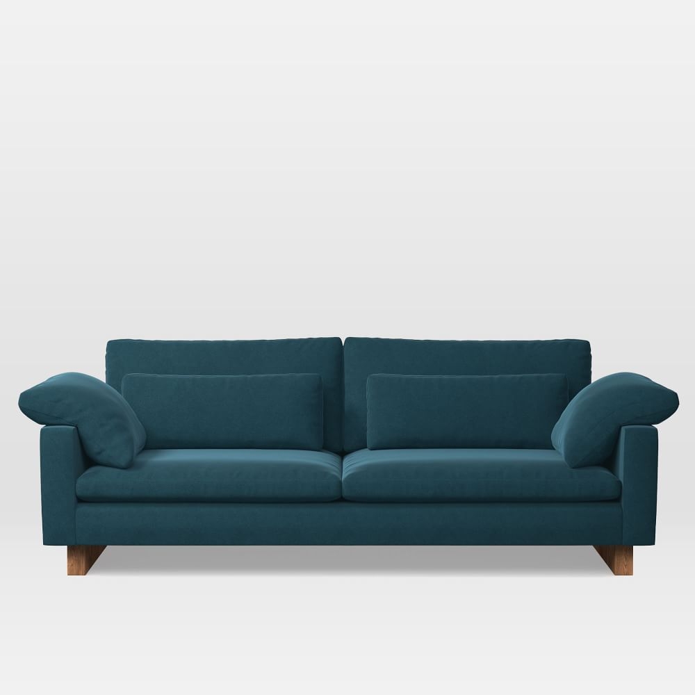 Harmony 92" Multi-Seat Sofa, Standard Depth, Performance Velvet, Petrol, Dark Walnut - Image 0