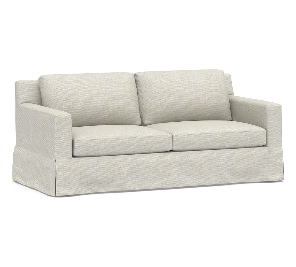 York Square Arm Slipcovered Sofa 81" 2x2, Down Blend Wrapped Cushions, Performance Heathered Basketweave Dove - Image 0