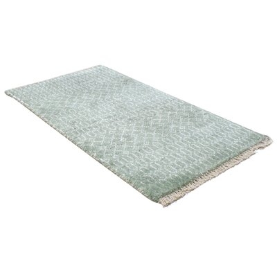 One Of A Kind  Hand-Knotted Modern & Contemporary 2' X 3' Trellis Wool Green Rug - Image 0