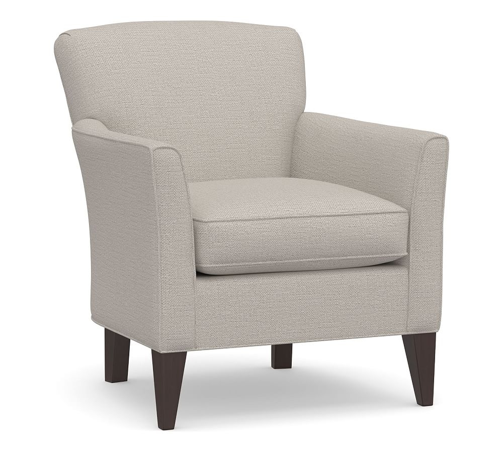Marcel Upholstered Armchair, Polyester Wrapped Cushions, Chunky Basketweave Stone - Image 0