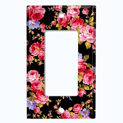 Metal Light Switch Plate Outlet Cover (Pink Black Flowers - Single Rocker) - Image 0