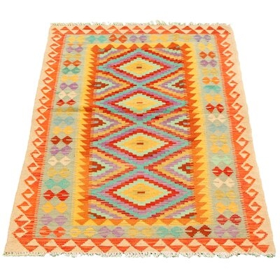 One-of-a-Kind Hand-Knotted New Age 3'6" x 6'5" Wool Area Rug in Orange - Image 0
