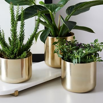Calluna Planter Set With Pill Tray, Antique Brass & Marble, Set of 3 - Image 1
