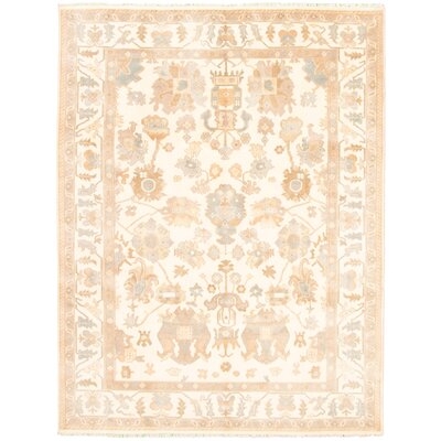 One-of-a-Kind Hand-Knotted New Age Ushak Cream 9'1" x 11'10" Wool Area Rug - Image 0