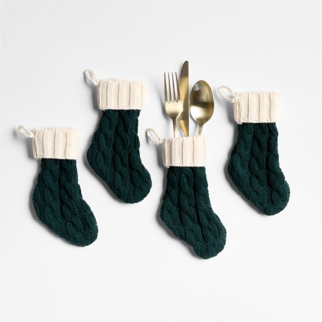 Holiday Green Flatware Stockings, Set of 4 - Image 0