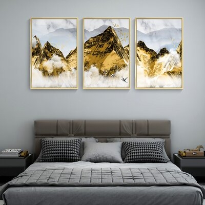 Mountain Aluminum Framed Wall Art - 3 Piece Picture Aluminum Frame Print Set On Canvas - Image 0