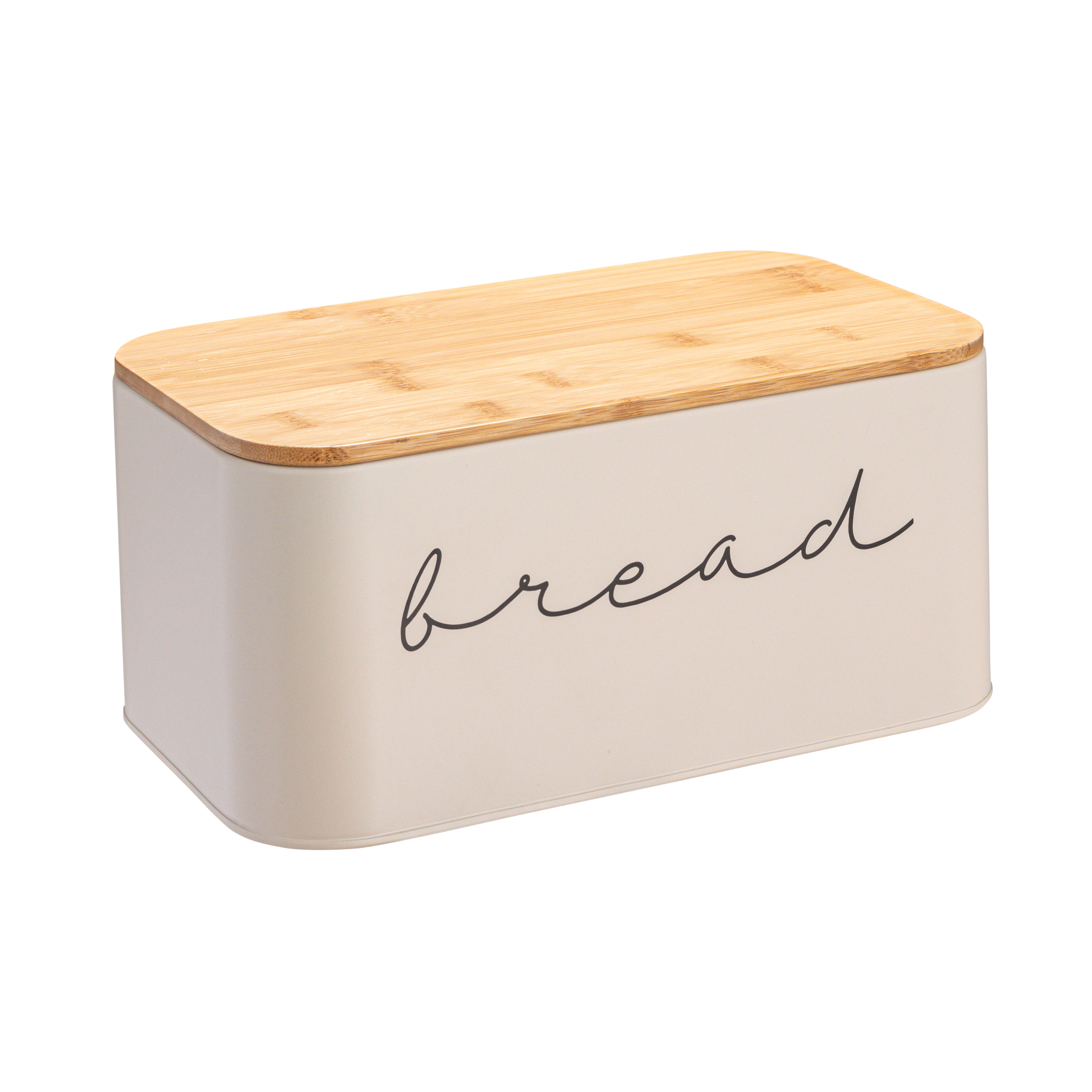 Metal "bread" Bin with Bamboo Lid, Cream - Image 0