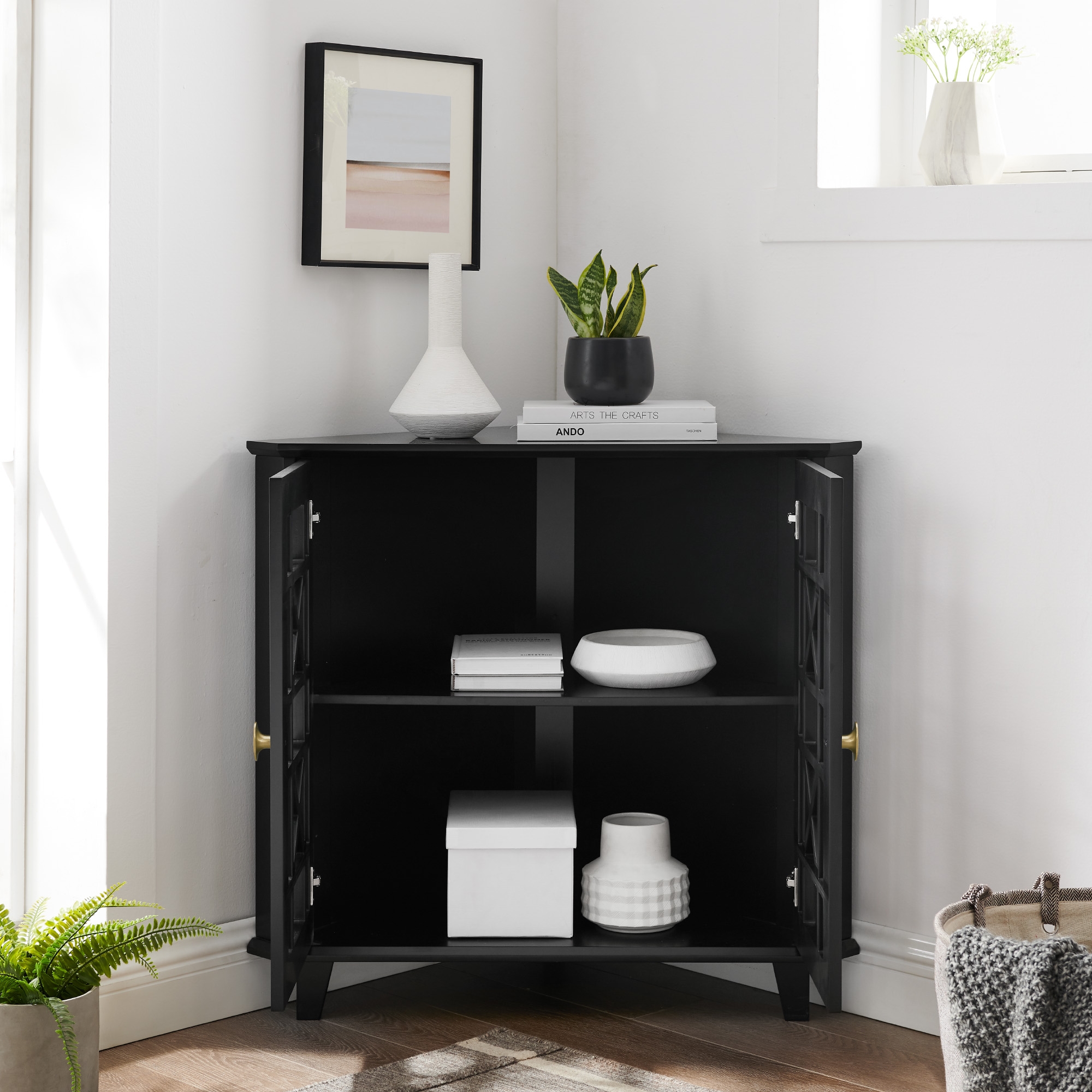 Gwen Fretwork Corner Accent Cabinet - Black - Image 6