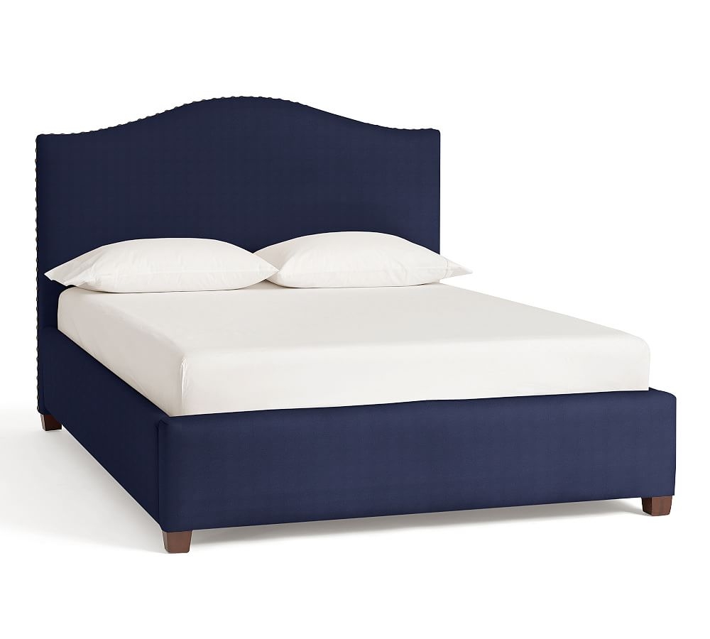 Raleigh Curved Upholstered Low Headboard with Pewter Nailheads, California King, Performance Twill Cadet Navy - Image 0