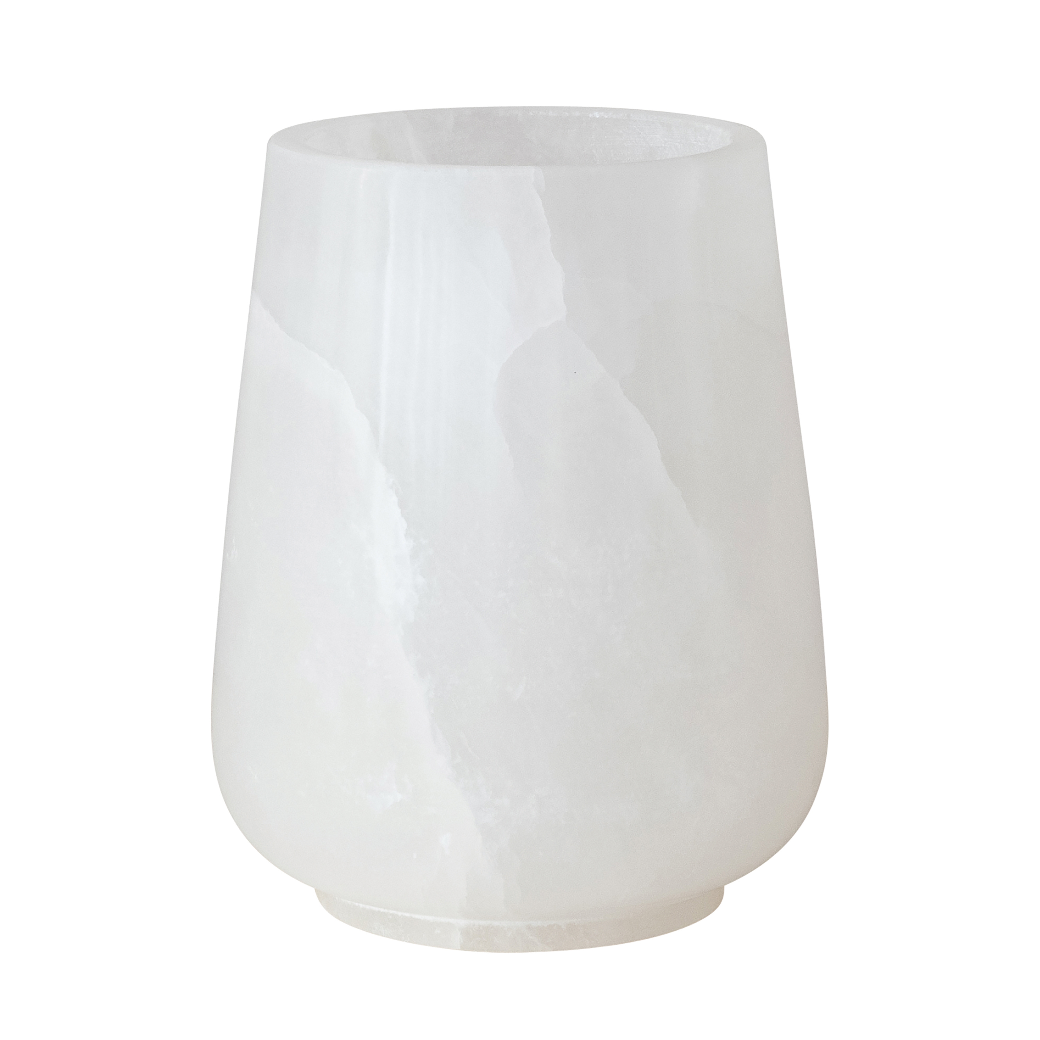 Round Alabaster Candle Holder/Vase, White - Image 0