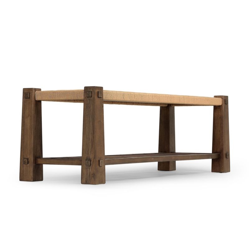 Malin Natural Wood Woven Accent Bench - Image 4