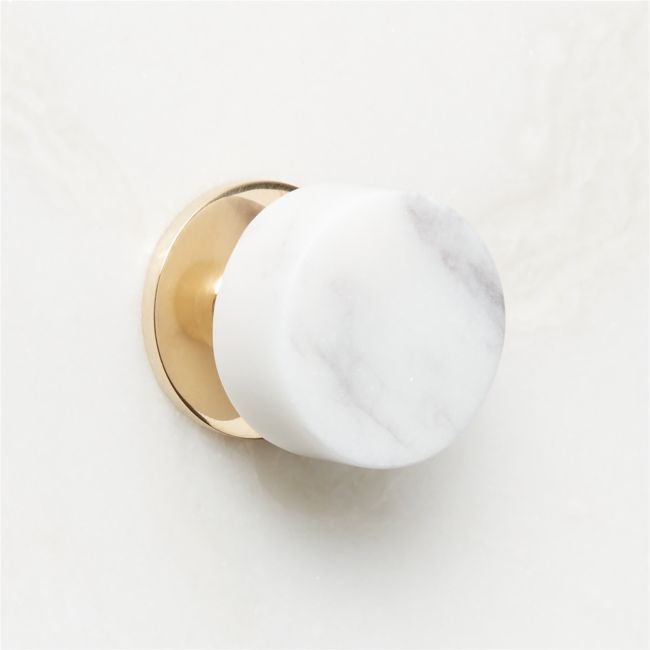 Logan Round Unlacquered Brass and Carrara Marble Knob 1.25'' - Image 0