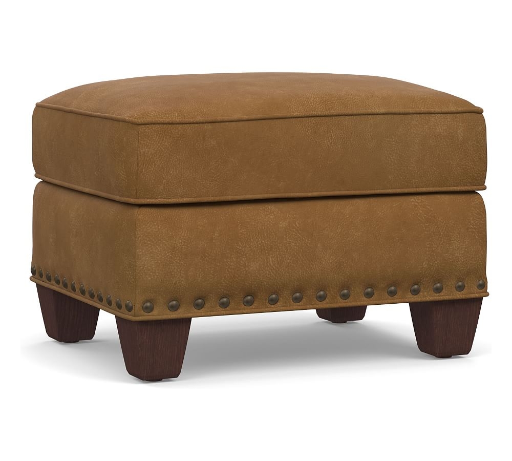 Irving Leather Storage Ottoman, Bronze Nailheads, Polyester Wrapped Cushions, Nubuck Camel - Image 0