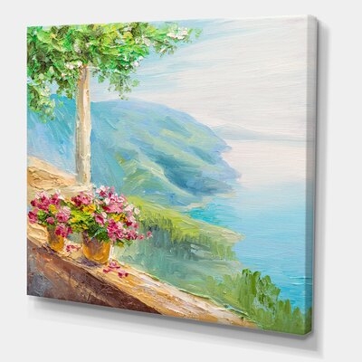 House Near The Sea With Colorful Flowers - Nautical & Coastal Canvas Wall Art Print - Image 0
