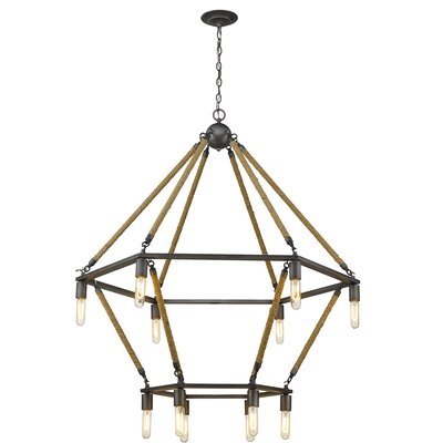 12 - Light Unique / Statement Wagon Wheel Chandelier with Rope Accents - Image 0