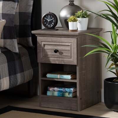 Huguley Traditional Transitional Grey Brown Oak Finished 1-Drawer Wood Nightstand - Image 0