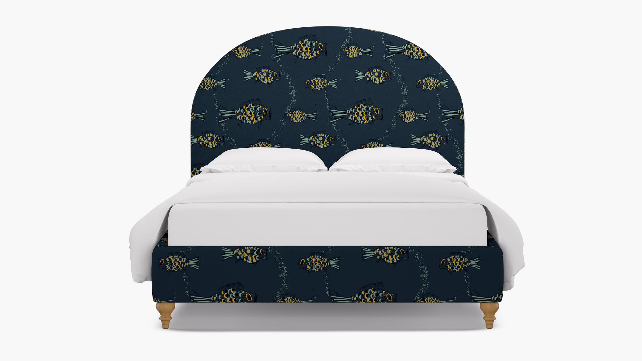 Demilune Bed, Indigo Sakana, Natural Traditional Turned Leg, King - Image 0