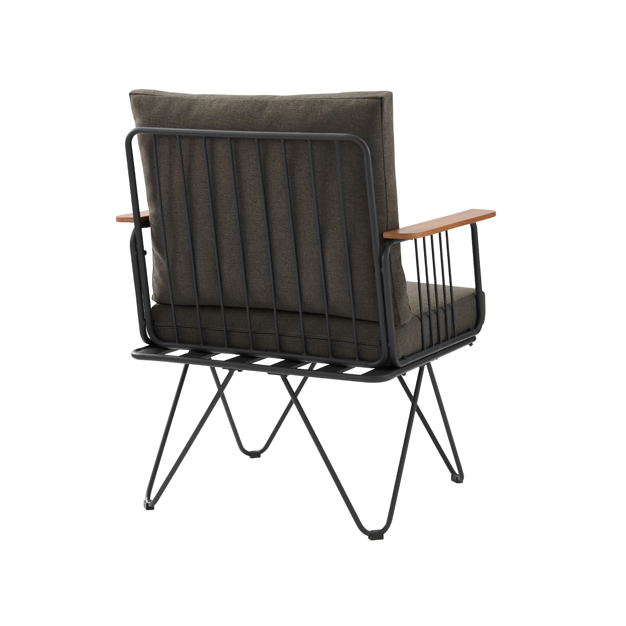 Modern Metal and Wood Detail Hairpin Leg Patio Chair – Clove Brown - Image 3
