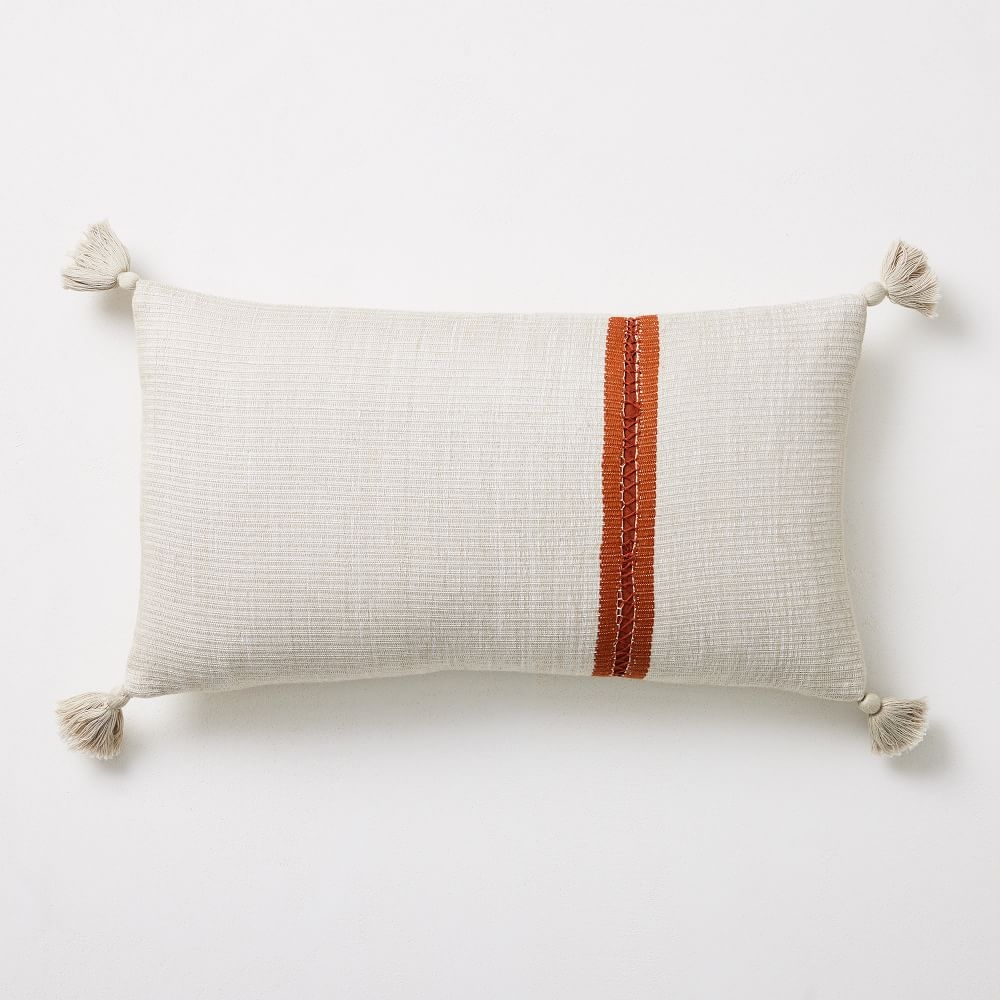 Silk Mono Stripe Pillow Cover, Natural, 12"x21" - Image 0