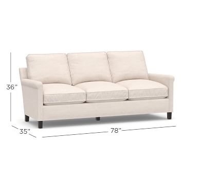 Tyler Roll Arm Upholstered Sofa 80", Down Blend Wrapped Cushions, Performance Brushed Basketweave Chambray - Image 1