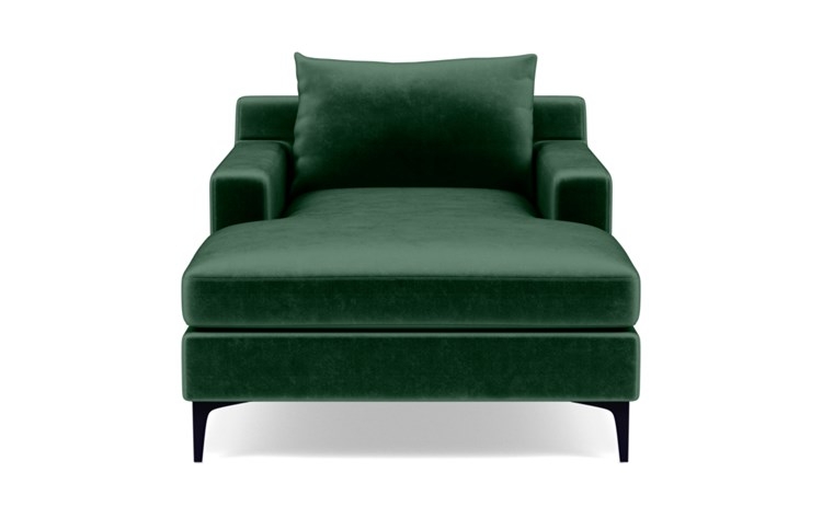 Sloan Chaise Chaise Lounge with Green Malachite Fabric, double down blend cushions, and Matte White legs - Image 0