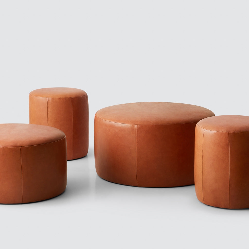 The Citizenry Torres Round Leather Ottoman | Large | Caramel - Image 10