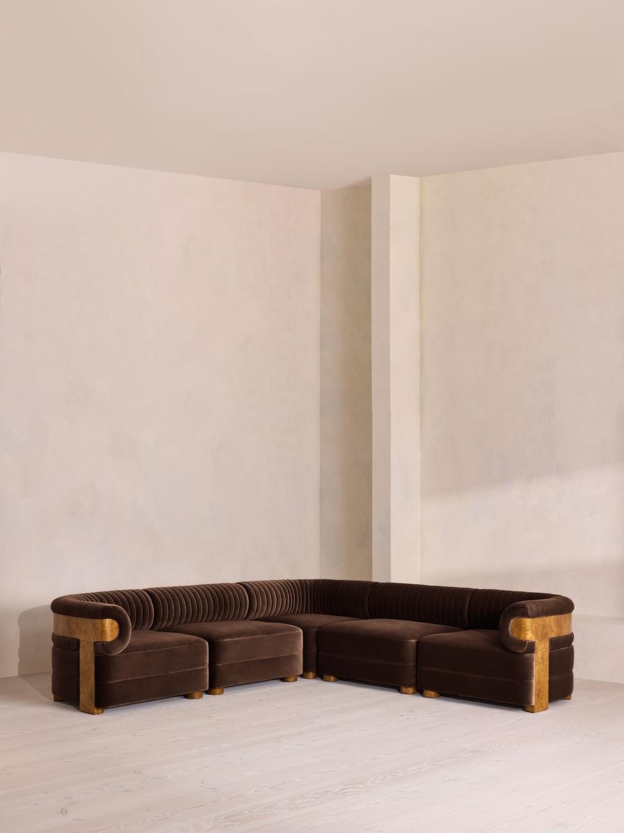 Caleb Sectional Sofa, Corner Sofa, Velvet, Chocolate, Dark Burl, US - Image 0