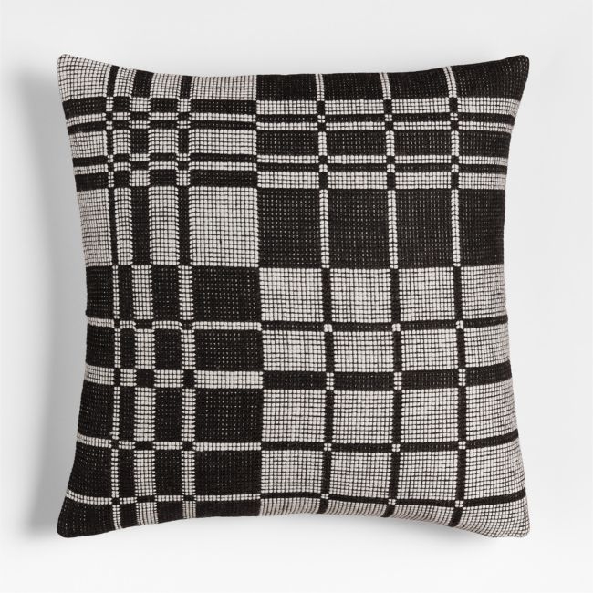 Wool/Linen Plaid 23"x23" Midnight Navy Throw Pillow with Feather Insert - Image 0