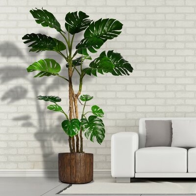 Monstera Artificial Home Décor Floor Foliage Tree in Planter - Image 0