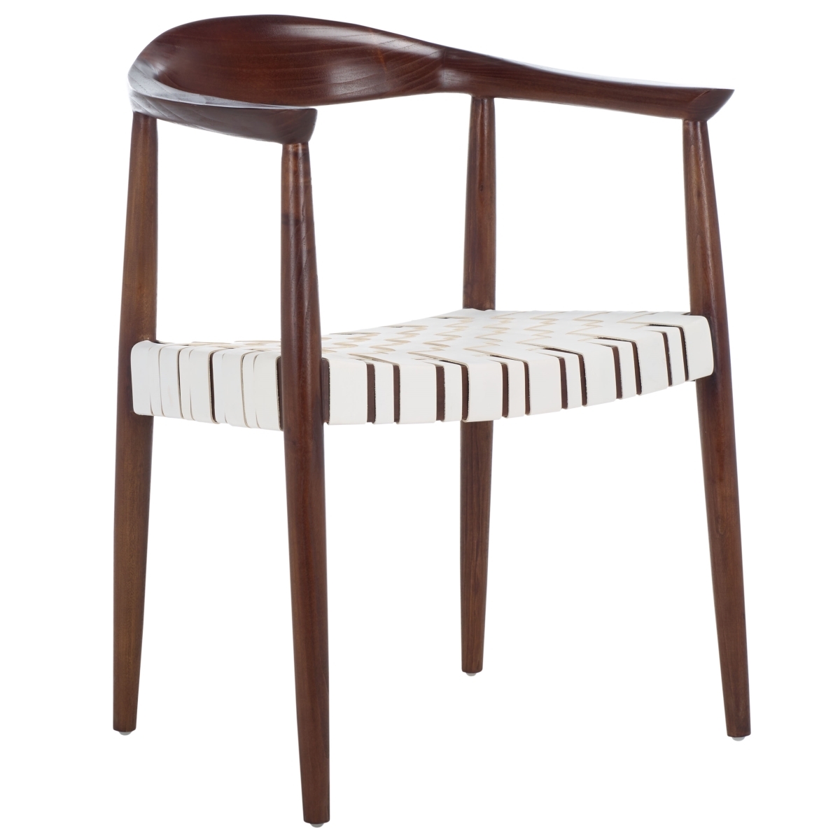 Baden Leather Woven Arm Chair - White / Brown - Safavieh - Image 6