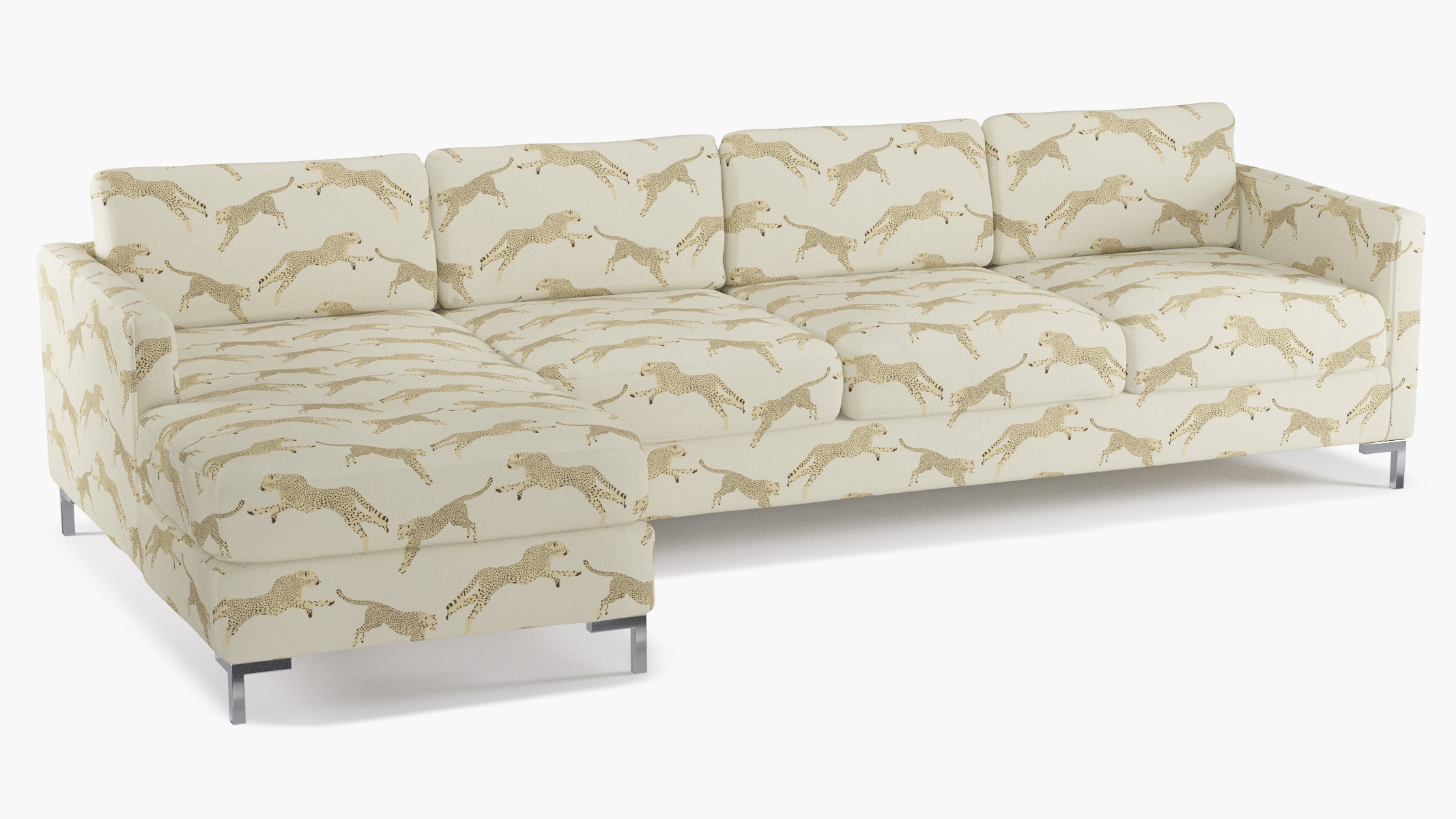 Modern Sectional, Left Facing, Desert Cheetah, Chrome L Leg - Image 1