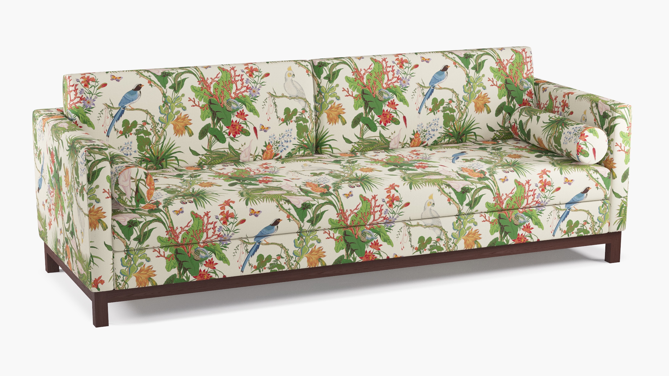 Tailored Tuxedo Sofa, White Cinque Terra, Espresso Wood Rail - Image 1