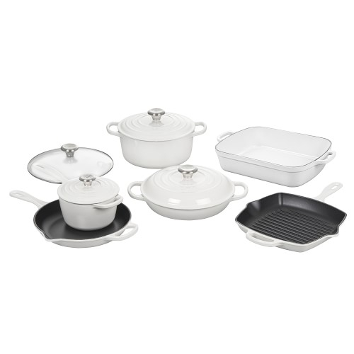 Le Creuset Enameled Cast Iron 10-Piece Cookware Set, White - Image 0