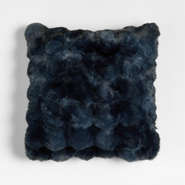Textured Faux Fur 20"x20" Deep Indigo Throw Pillow with Feather Insert - Image 0