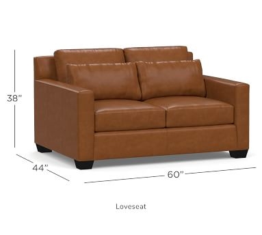 York Square Arm Leather Deep Seat Sofa 80" with Bench Cushion, Polyester Wrapped Cushions, Churchfield Camel - Image 2