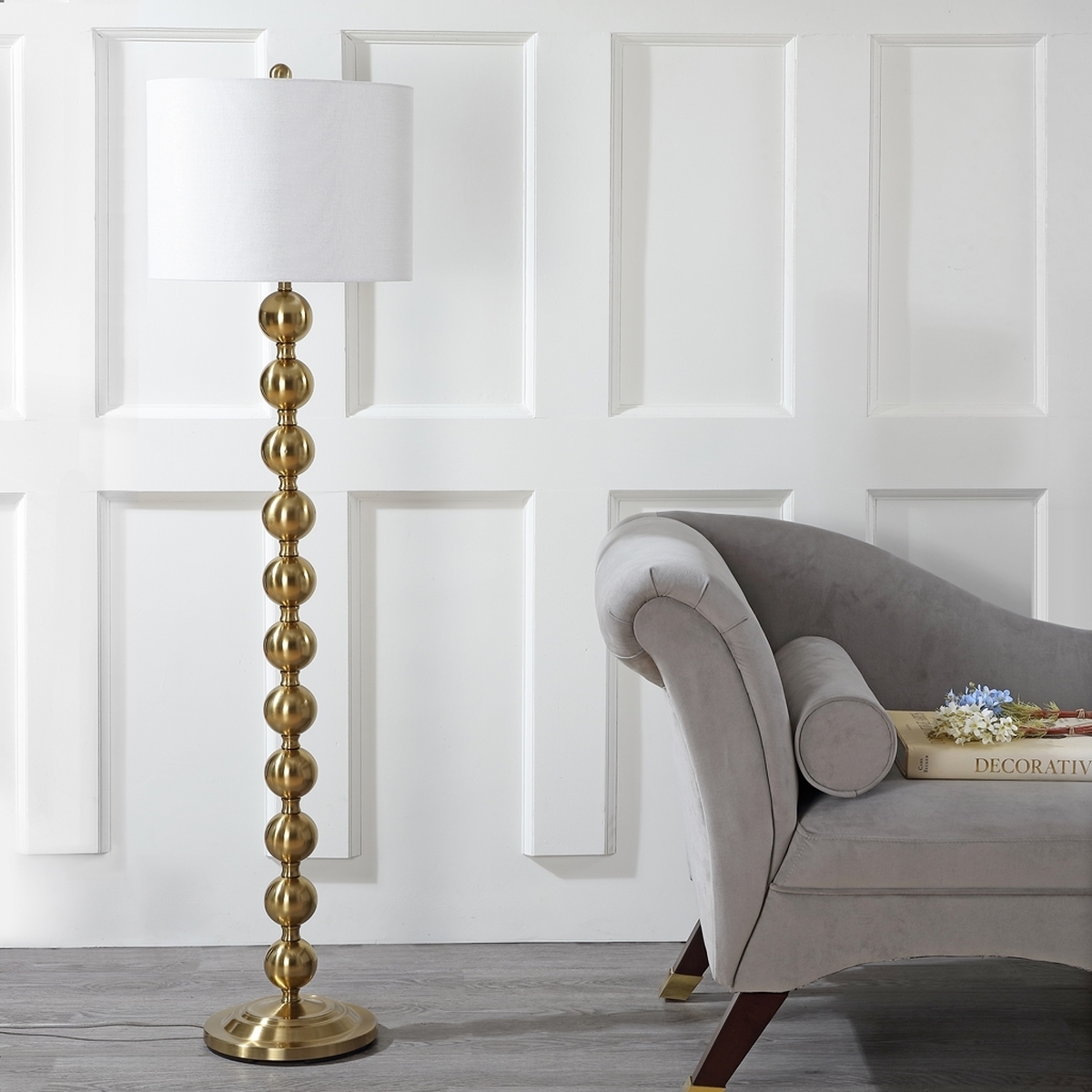 Reflections 58.5-Inch H Stacked Ball Floor Lamp - Brass - Arlo Home - Image 2