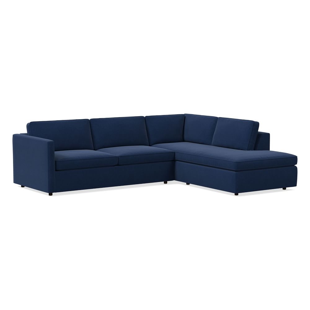 Harris 114" Right Multi Seat 2-Piece Bumper Chaise Sectional, Standard Depth, Performance Velvet, Ink Blue - Image 0