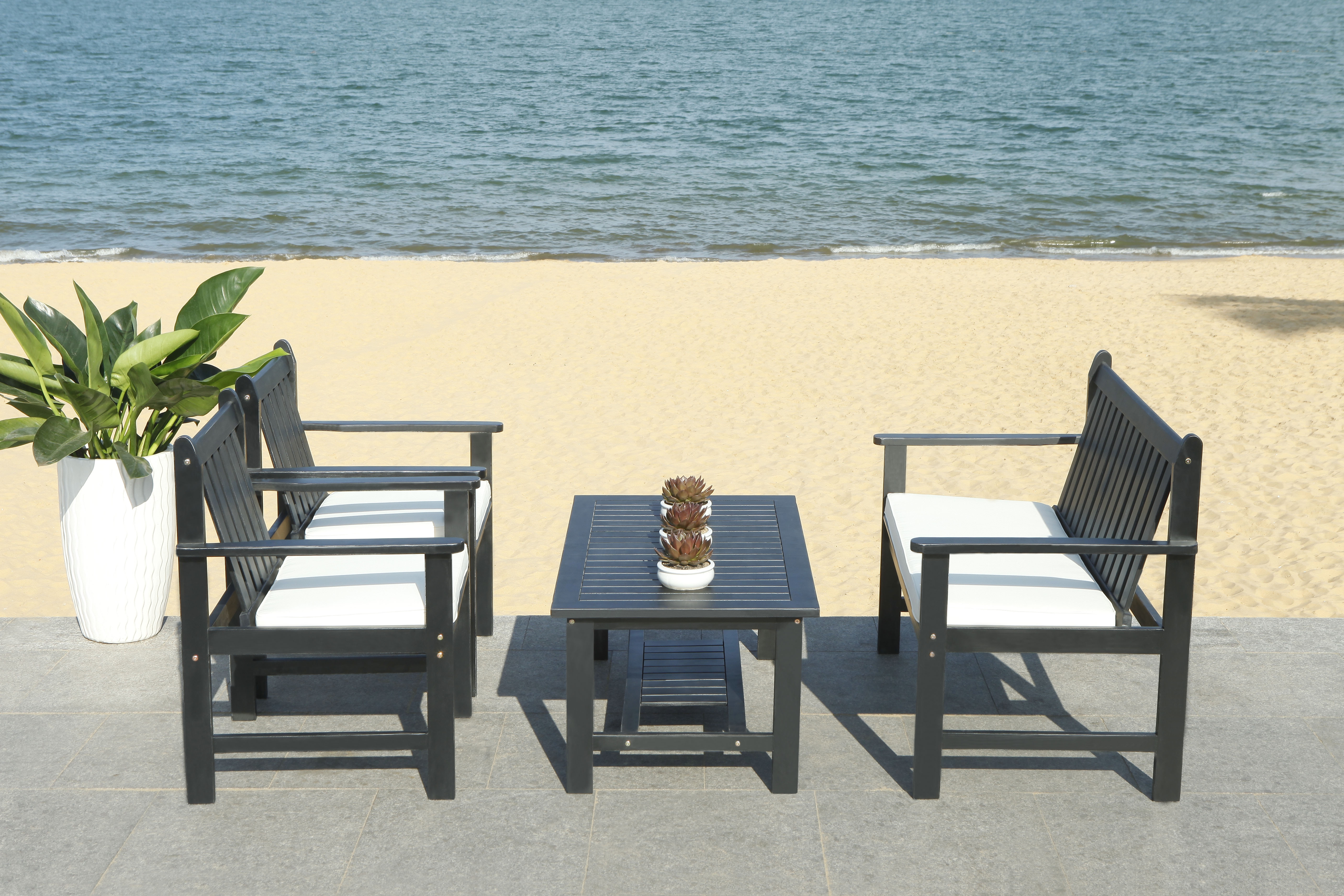 Burbank 4 Piece Outdoor Set - Black/White - Safavieh - Image 7
