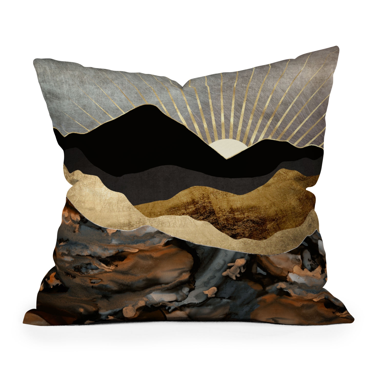 Copper And Gold Mountains by SpaceFrogDesigns - Outdoor Throw Pillow 18" x 18" - Image 0