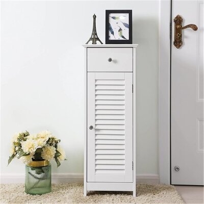 Kaizar Bathroom Floor Cabinet Storage Organizer Set With Drawer And Single Shutter Door Wooden White - Image 0