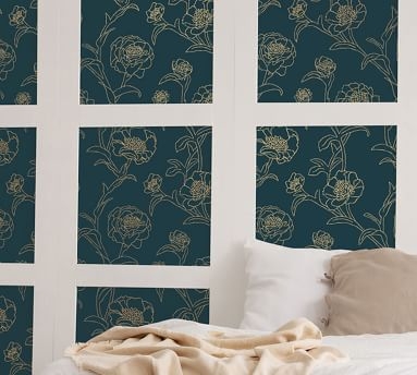 Peonies Peacock Blue/Gold Removeable Wallpaper, 56 Sq. Ft - Image 3