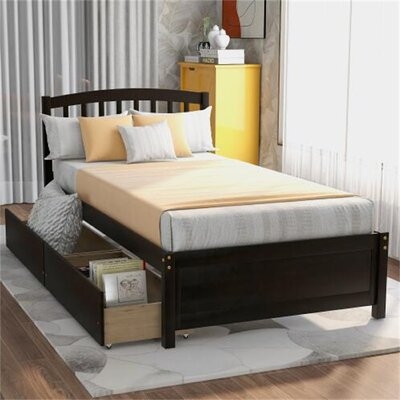 Twin Platform Storage Bed Wood Bed Frame With Two Drawers And Headboard, Bed, Solid Wood Bed, Modern Style Bed With Storage,white - Image 0