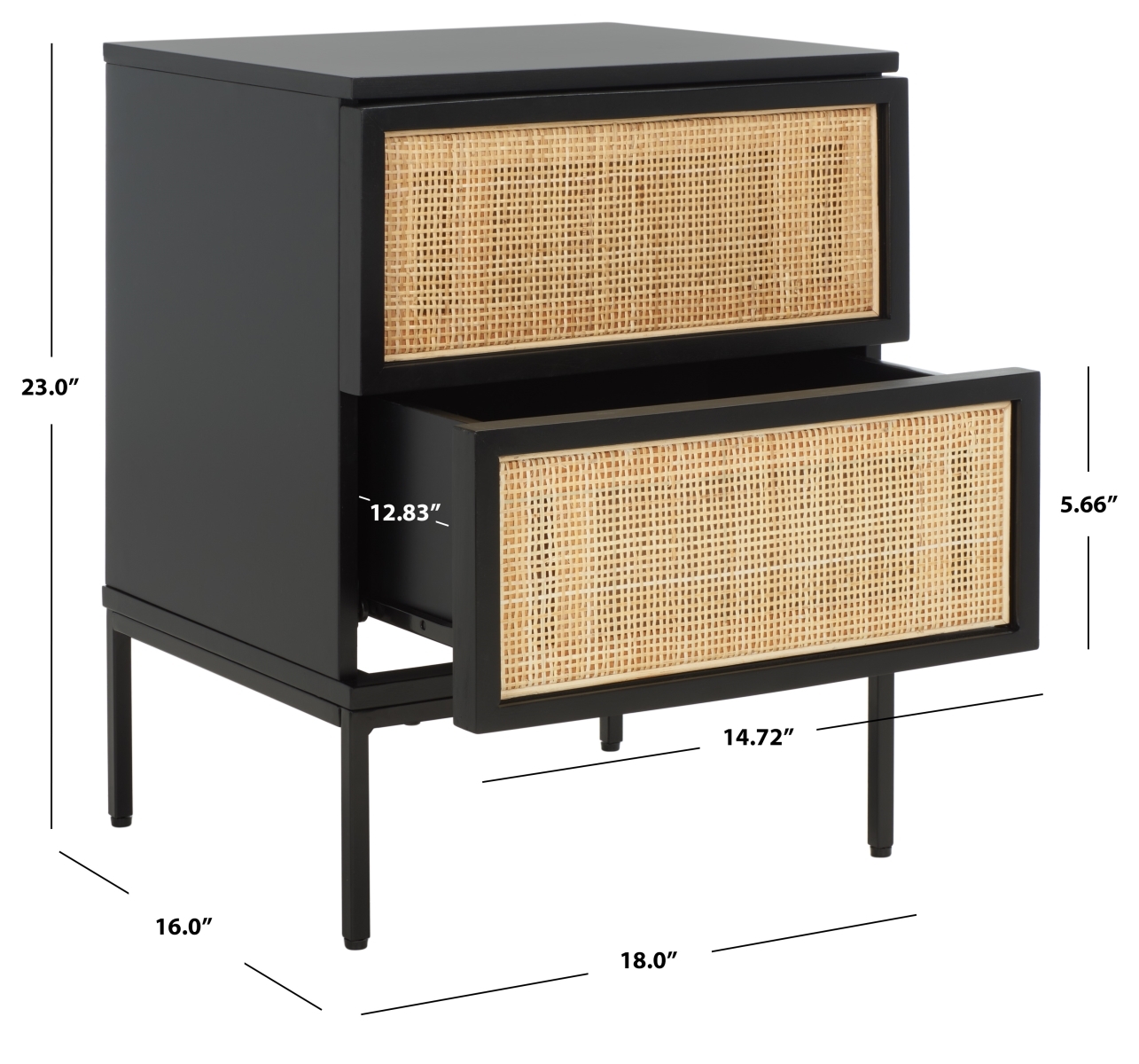 Zadie 2 Drawer Rattan Nightstand - Black / Natural - Safavieh - Image 7